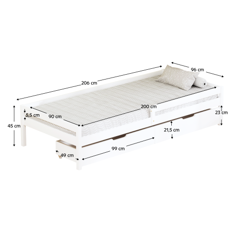 Posteľ s úložným priestorom, 90x200, biela, MIX NEW